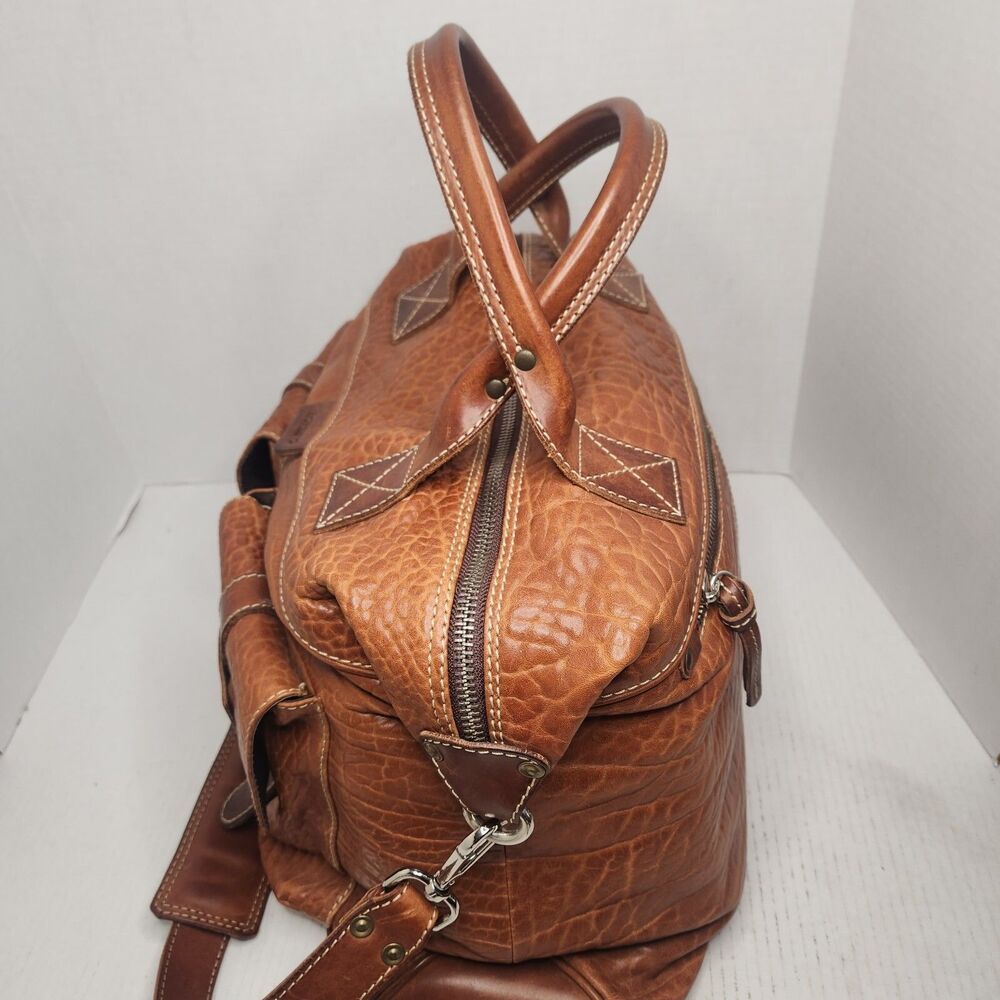 Borlino Milano Buffalo Leather Duffle Bag Weekender w Strap OOAK MTO Italy Terra - Picture 8 of 16